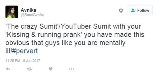 'The crazy Sumit'/YouTuber Sumit with your 'Kissing & running prank' you have made this obvious that guys like you are mentally ill!#pervert