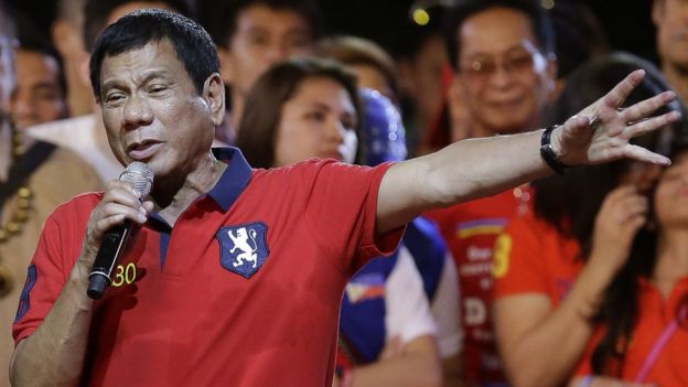 Duterte speaks during a campaign rally in Manila
