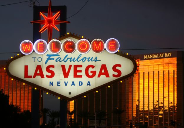 A view of the welcome sign on Las Vegas Boulevard, known as 'The Strip' in Las Vegas, Nevada