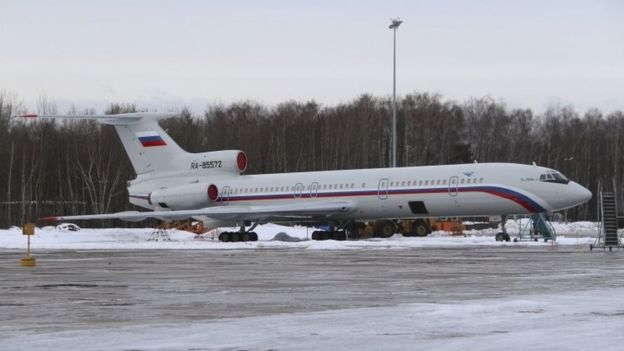 The Tu-154 that crashed into the Black Sea is seen at a military airport near Moscow in 2015