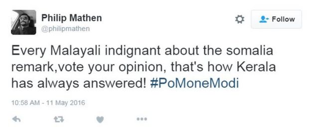 Every Malayali indignant about the somalia remark,vote your opinion, that's how Kerala has always answered! #PoMoneModi