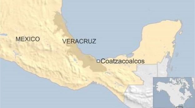 Map of Veracruz state in Mexico showing town where blast in oil plant occurred - April 2016