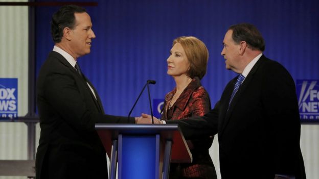 Rick Santorum, Carly Fiorina and Mick Huckabee