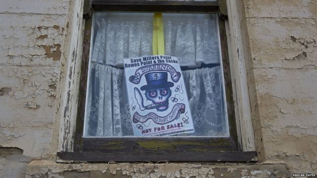 A sign protesting the sale of public housing in Millers Point, Sydney, Australia