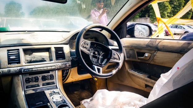 the interior of a flood-damaged car