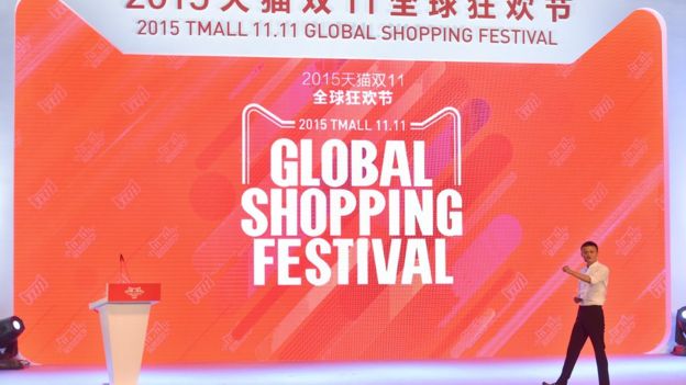 Jack Ma, chairman of Alibaba, speaks during the launching ceremony of the Alibaba's Tmall 11.11 Global Shopping Festival