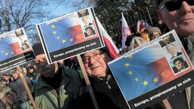 Protesters in Warsaw