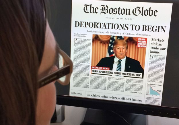 Portada del Bosto Globen con el anuncio del plan de deportaciones de Trump.