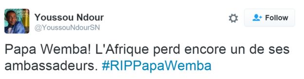 Tweet from Youssou Ndour reads (translated from French): 