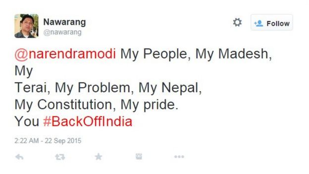 @narendramodi My People, My Madesh, My Terai, My Problem, My Nepal, You #BackOffIndia