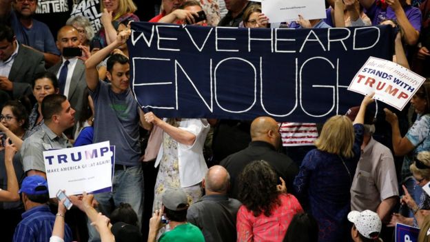 Protesters disrupt Trump rally in Albuquerque on 24 May 2016