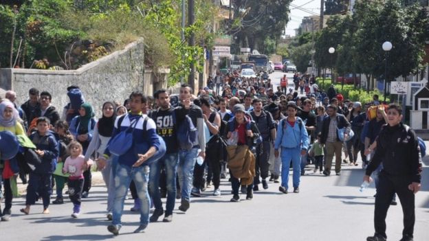 Migrants on the island of Chios protest against the EU deal, 1 April