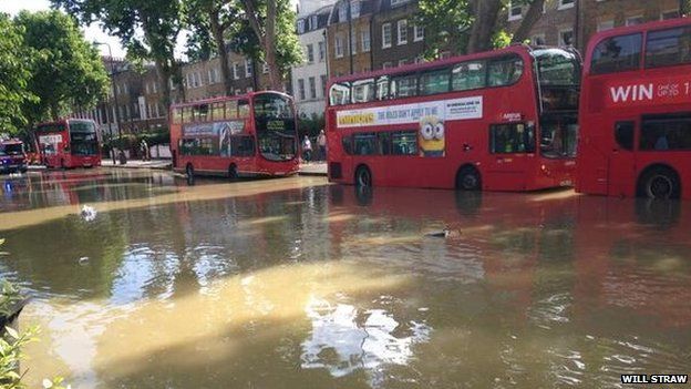Transport for London said a number of buses were being diverted because of the flooding