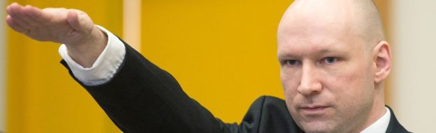Anders Behring Breivik in court in Skien, Norway, 15 March 2016