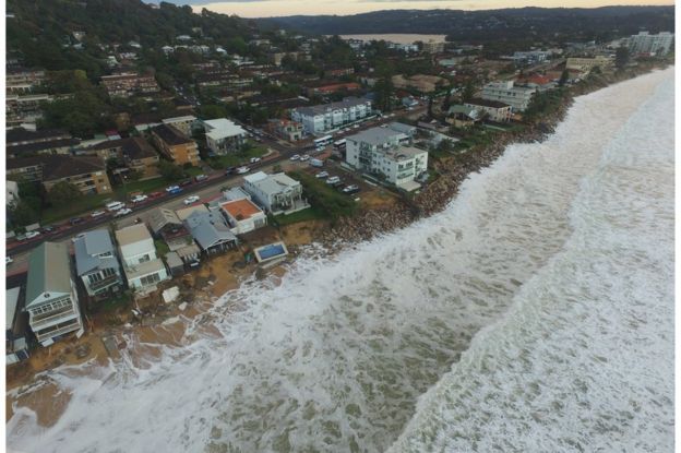 Picture taken from a drone shows a long shot of Collaroy beach
