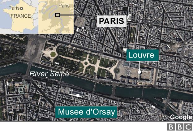 A map showing museums in Paris