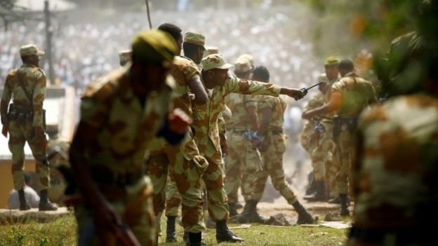 Ethiopian security personnel at demonstration