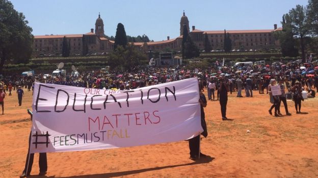 Student protest outside the Union Buildings in Pretoria, South Africa