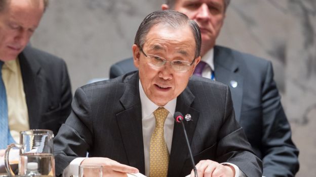 United Nations Secretary-General Ban Ki-moon briefs the Security Council