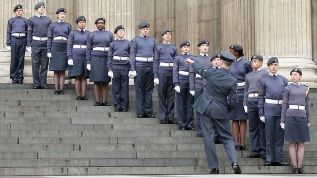 RAF cadets line the steps of St Paul's Cathedral