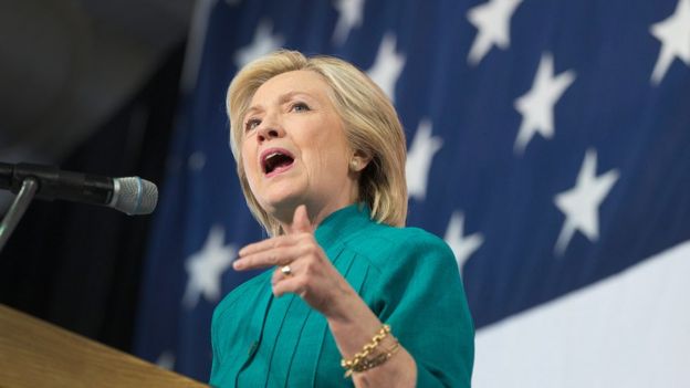 Former Secretary of State Hillary Clinton speaks in Iowa.