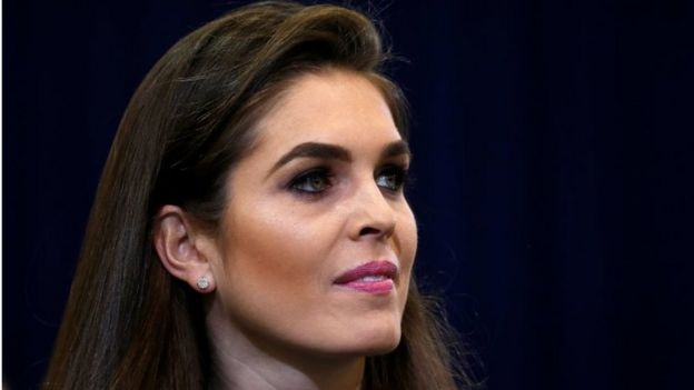 Republican presidential nominee Donald Trump's press secretary Hope Hicks is pictured during a campaign event in Phoenix, Arizona.