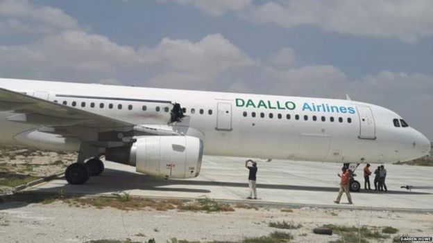 A plane in Somalia with a hole in its fuselage
