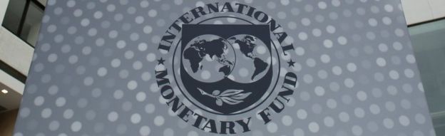 International Monetary Fund logo is seen inside the headquarters at the end of the IMF/World Bank annual meetings in Washington on 9 October