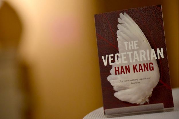 A copy of the The Vegetarian, on display at an event at the Victoria & Albert Museum in London, on 16 May 2016