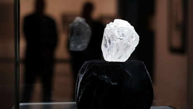 The largest rough diamond discovered in a 100 years on display in a cabinet
