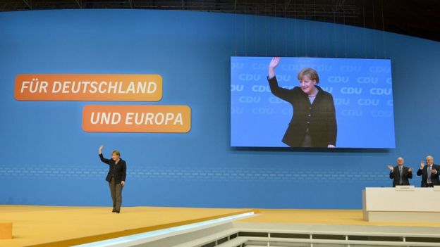 Angela Merkel after speaking at CDU conference in Karlsruhe (14 December 2015)