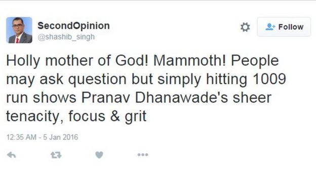 Shashib Singh: Holly mother of God! Mammoth! People may ask question but simply hitting 1009 run shows Pranav Dhanawade's sheer tenacity, focus & grit