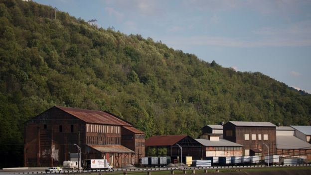 Factories are seen, September 8, 2016, in Johnstown, Pennsylvania. The White House race could be decided in the Rust Belt -- a vast, decaying former industrial powerhouse in the US Midwest and Northeast where Hillary Clinton and Donald Trump are battling for the support of working class white voters. Johnstown, a former steel capital tucked away in a valley, is symbolic of the discontent that exists among the working class towards the Democratic Party.