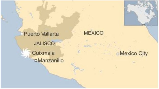 Map showing area that Hurricane Patricia struck - 24 October 2015