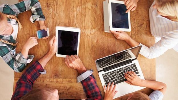 Family using gadgets