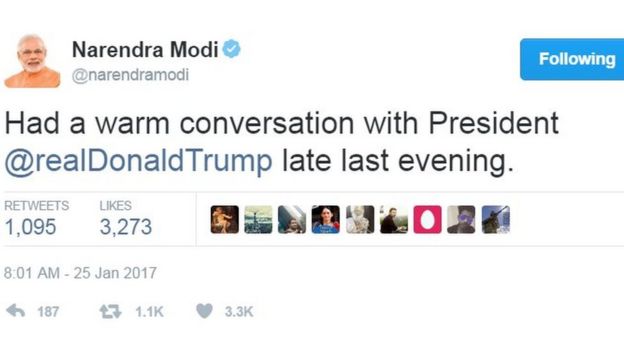 Had a warm conversation with President @realDonaldTrump late last evening.