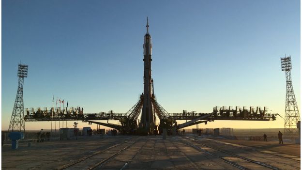 Soyuz rocket on launch pad