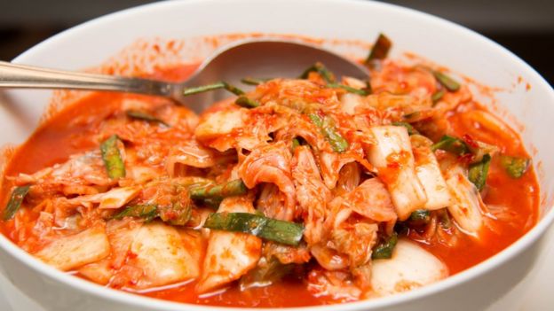 A traditional Korean dish of fermented vegetables called kimchi