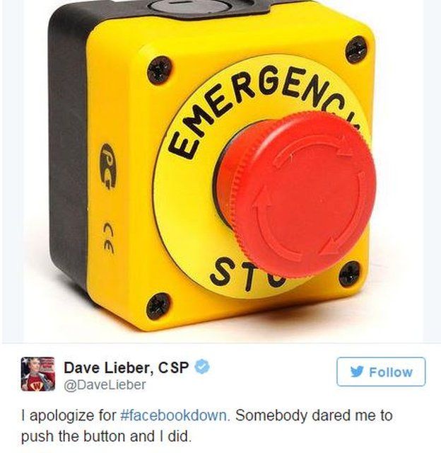 Dave Lieber tweets that he pushed an emergency stop button to stop Facebook