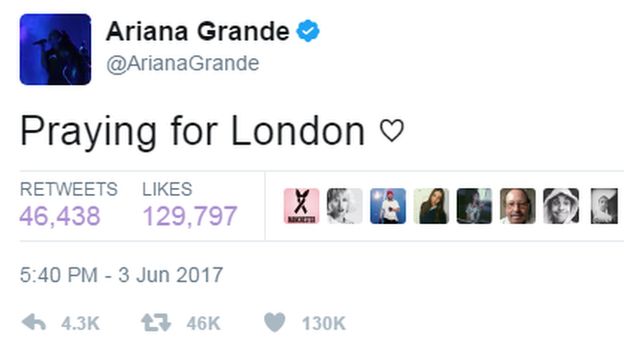 美国女歌手爱莉安娜·格兰德(ariana grande)在推特(twitter)上发帖