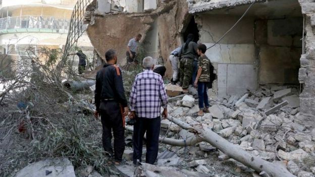 Collapsed building in eastern Aleppo, 21 September