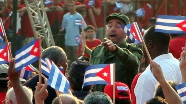 Fidel Castro among Cuban crowds in