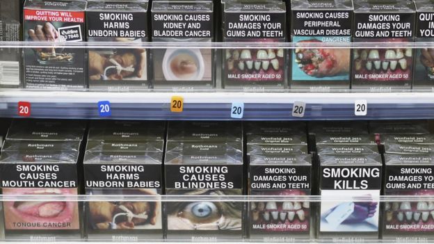 Cigarettes on a shop shelf in Sydney, New South Wales, May 2016