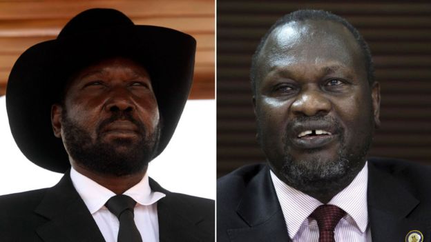 South Sudan President Salva Kiir and his rival Riek Machar
