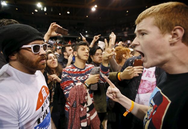 Trump supporters clashed with protesters throughout the auditorium