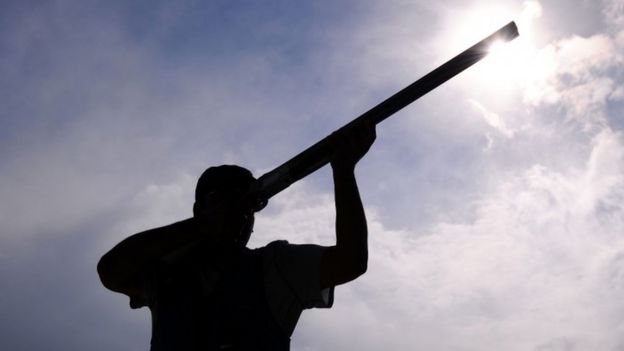 Fehaid Aldeehani of Kuwait competes in the Men's Trap Shooting Final on Day 10 of the London 2012 Olympic Games