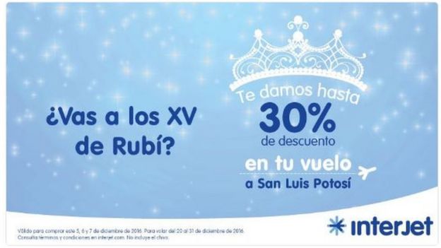 Publicidad de Interjet ofreciendo 30% de descuento en sus vuelos a San Luis Potosí