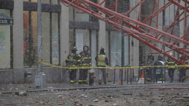 Debris on street from crane collapse