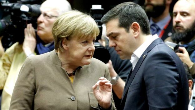 German Chancellor Angela Merkel, and Greek Prime Minister Alexis Tsipras