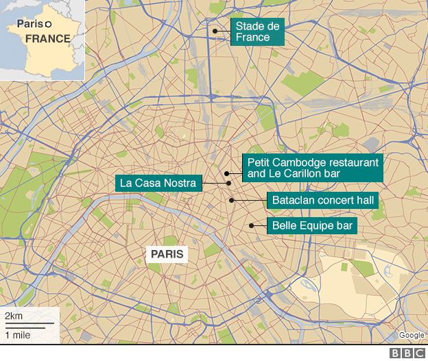 Sites of Paris attacks